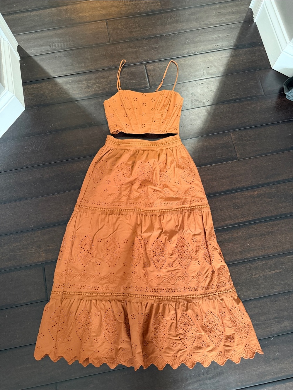 Jason Wu Burnt Orange Eyelet Two-Piece Maxi Dress
